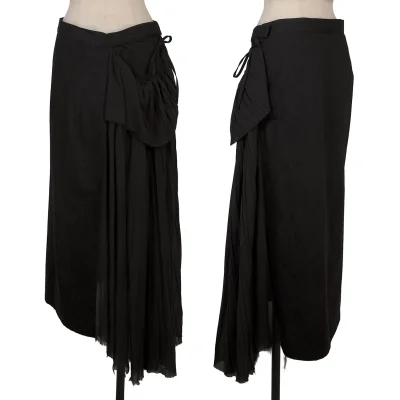 Y's Side Pleated Switching Cotton Skirt
