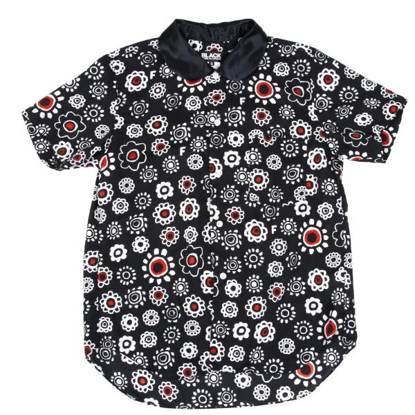 BLACK COMME des GARCONS Poly Floral Print Short Sleeve Shirt K-167779_002