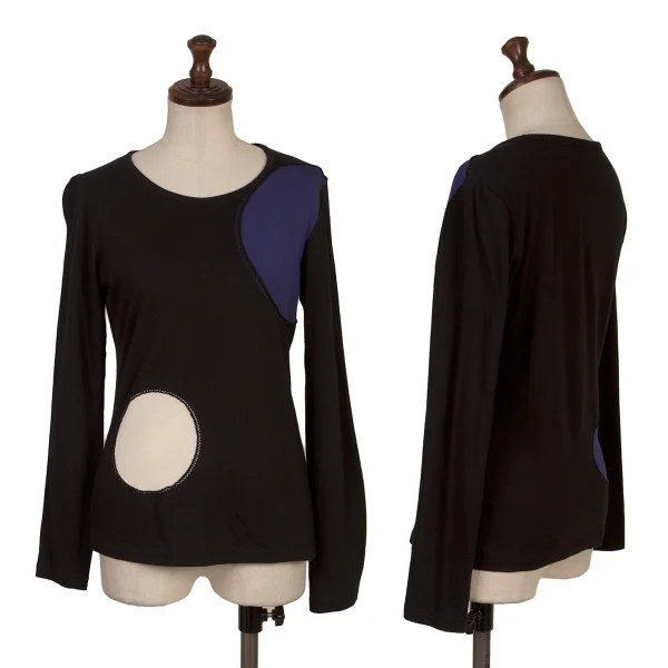 ヨウジヤマモト ファムYohji Yamamoto FEMME ドットジャガードジグザグステッチカットソー 黒青オフ2