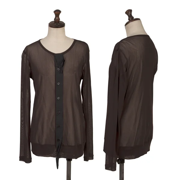 ヨウジヤマモト ファムYohji Yamamoto FEMME 前立て異素材メッシュカーディガン 茶2