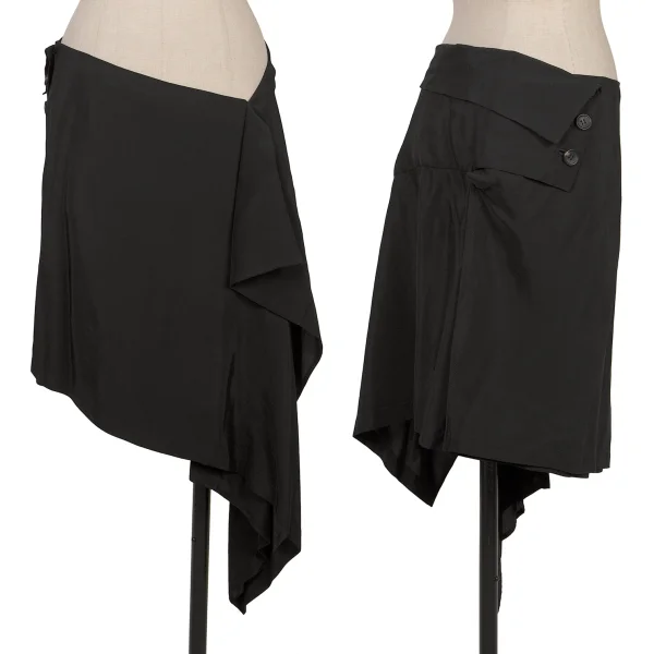 ヨウジヤマモト ファムYohji Yamamoto FEMME レーヨンサイドドレープスカート 黒1