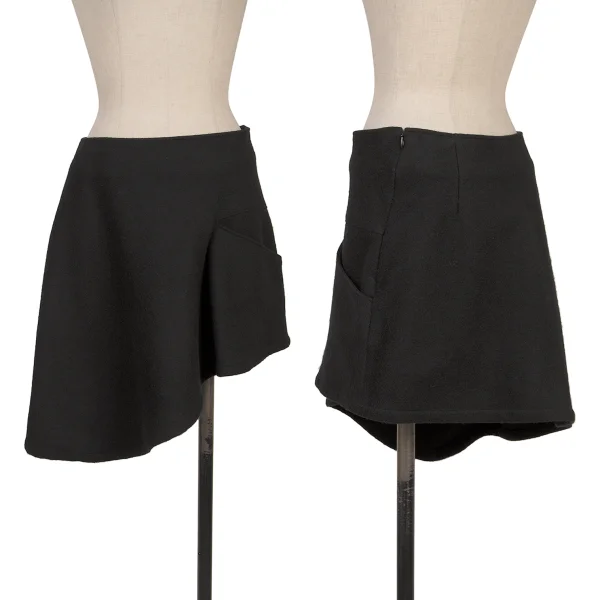 ヨウジヤマモト ファムYohji Yamamoto FEMME ウール混アシンメトリーミニスカート 黒1