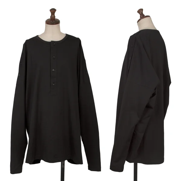 LIMI feu Shoulder Button Henley Neck T-shirt Black 2 K-167829_001