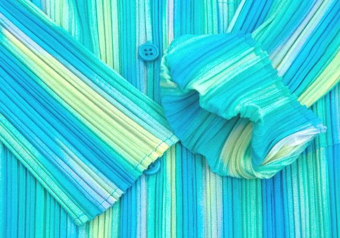 プリーツプリーズPLEATS PLEASE グラデーション五分袖シャツ ブルー