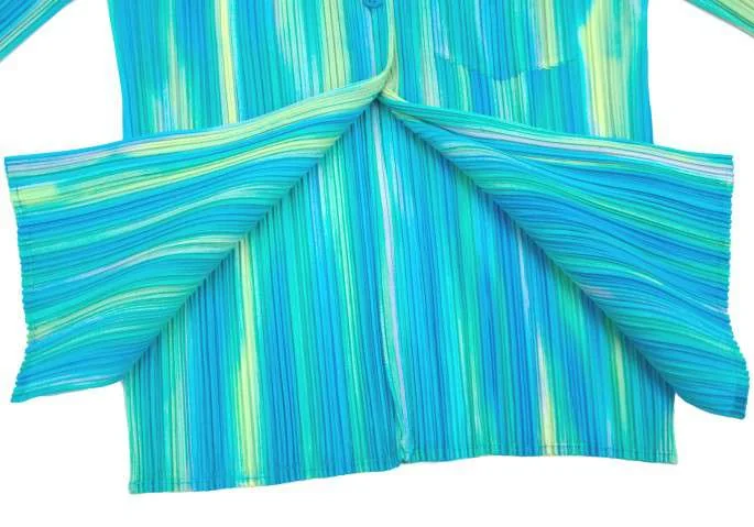 プリーツプリーズPLEATS PLEASE グラデーション五分袖シャツ ブルー