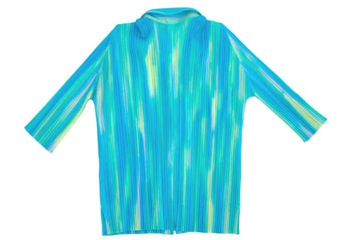 プリーツプリーズPLEATS PLEASE グラデーション五分袖シャツ ブルー