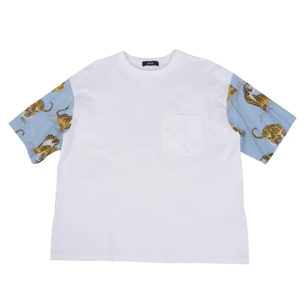 zucca Tiger Print Mixed-material Sleeve T-shirt White M K-167863_001