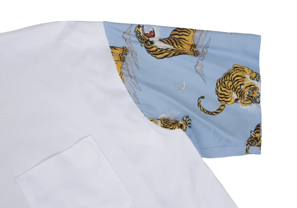 zucca Tiger Print Mixed-material Sleeve T-shirt K-167863_007