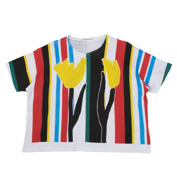 MARNI Colorful Striped Floral Print T-shirt Multi-Color S-M K-167870_001