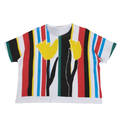MARNI Colorful Striped Floral Print T-shirt