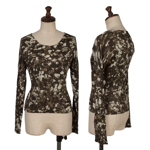 PLEATS PLEASE Mottled Paint Print Top Brown,White 3 K-167876_001