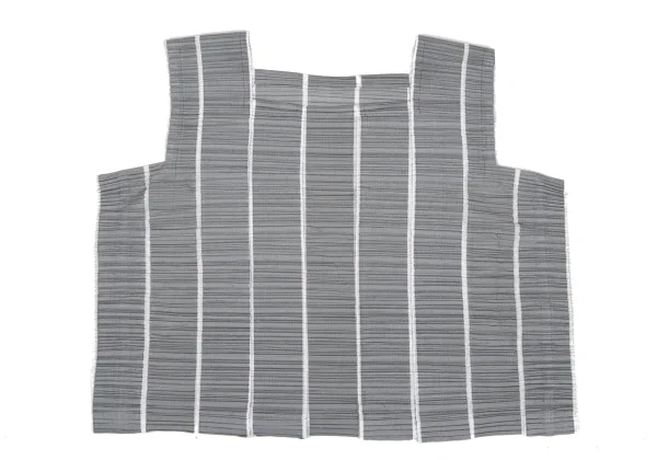 PLEATS PLEASE Striped Weave Square-neck Sleeveless Blouse K-167878_002