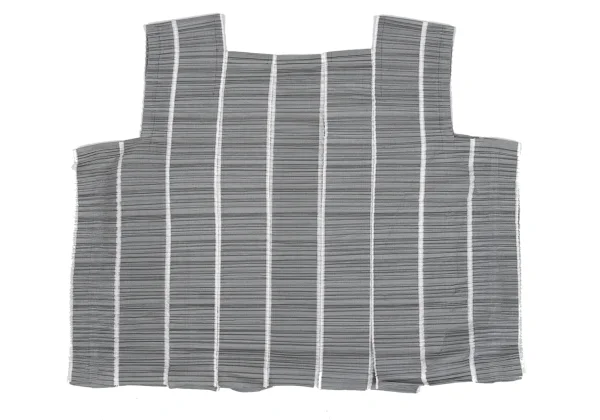 PLEATS PLEASE Striped Weave Square-neck Sleeveless Blouse K-167878_009