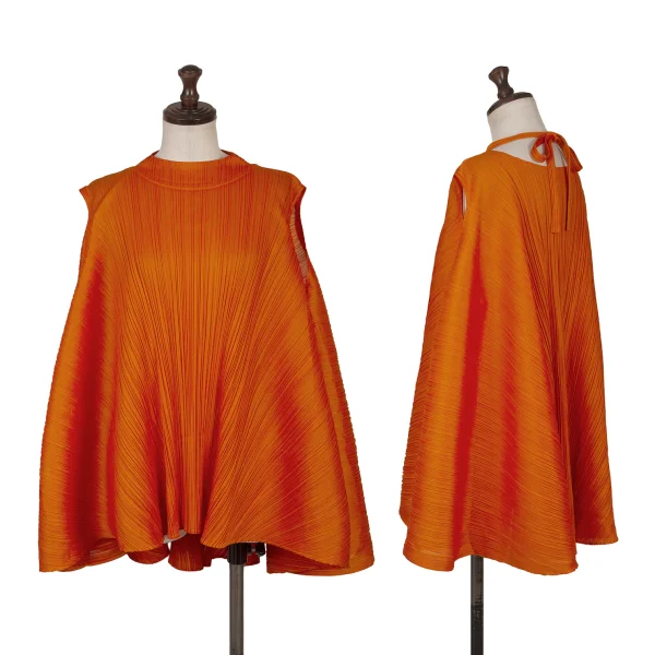 PLEATS PLEASE  Bounce Tie-neck Drape Sleeveless Top Orange 3 K-167880_001