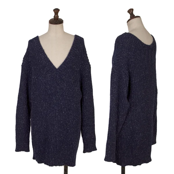 Y's V-neck Mix Knit Sweater Blue,White S-M K-167882_001