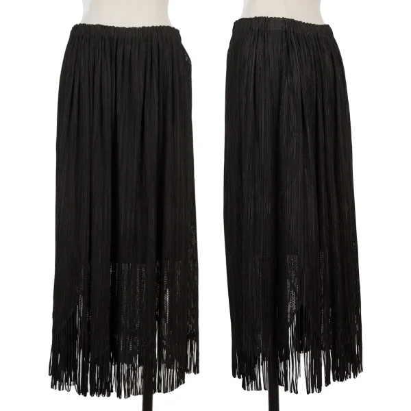 PLEATS PLEASE Graphic Mesh Fringe Skirt Black 4 K-167893_001