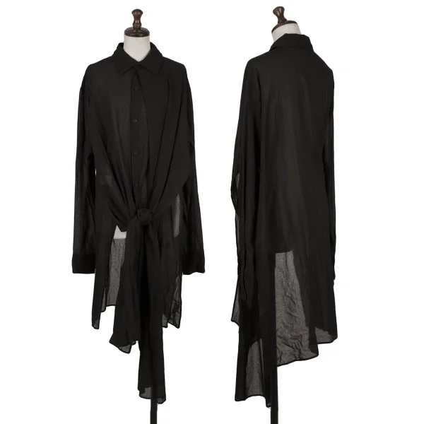 Yohji Yamamoto FEMME Cotton Back Open Asymmetrical Long Sleeve Shirt Black 2 K-167903_001