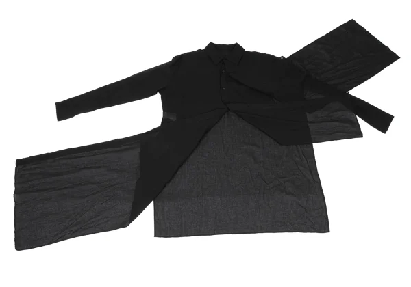Yohji Yamamoto FEMME Cotton Back Open Asymmetrical Long Sleeve Shirt K-167903_010