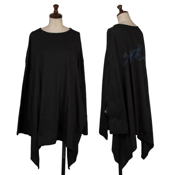 Yohji Yamamoto Super Blue Cotton Back Printed Side Slit Design T-shirt Charcoal 2 K-167907_001