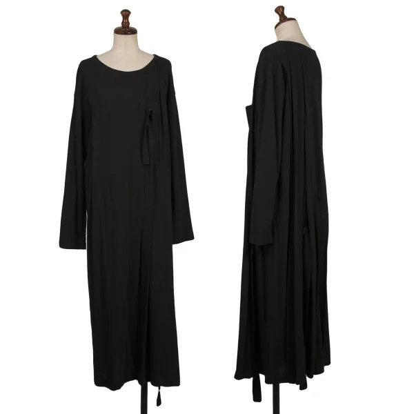 RAGNE KIKAS Yohji Yamamoto Cotton Pleated Design Long T-shirt Black 2 K-167908_001