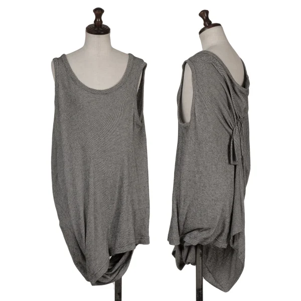 Yohji Yamamoto NOIR Cotton Puppy Tooth Back Gathered Tank Top Black,White 2 K-167911_001