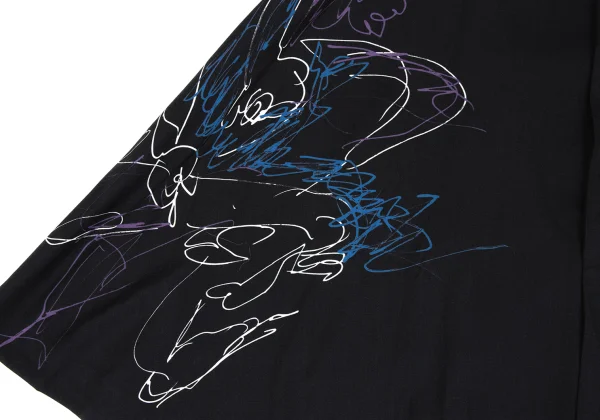 Yohji Yamamoto NOIR Wool Gabardine Drawing Print Stand Collar Poncho Coat K-167914_007