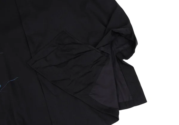 Yohji Yamamoto NOIR Wool Gabardine Drawing Print Stand Collar Poncho Coat K-167914_008