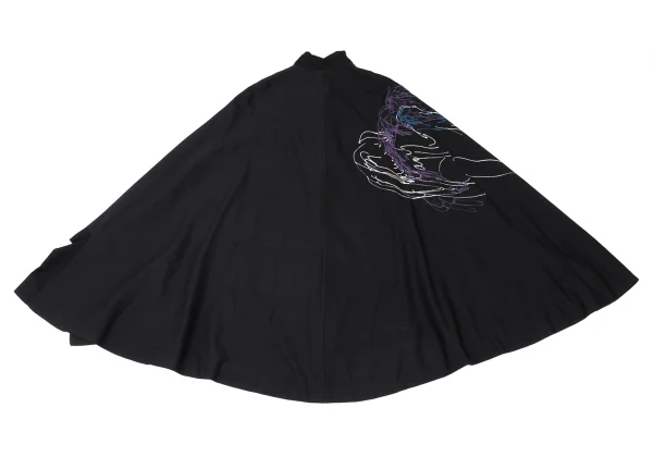 Yohji Yamamoto NOIR Wool Gabardine Drawing Print Stand Collar Poncho Coat K-167914_013