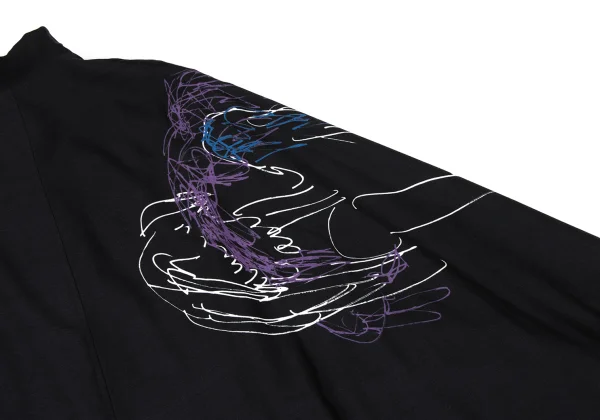 Yohji Yamamoto NOIR Wool Gabardine Drawing Print Stand Collar Poncho Coat K-167914_014