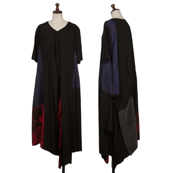 ヨウジヤマモト ノアールYohji Yamamoto NOIR パターン切替デザイン半袖ワンピース 黒他1