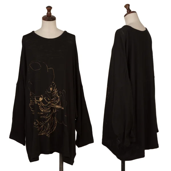 Yohji Yamamoto NOIR Wool Blend Front Drawing Print Top Black 2 K-167922_001