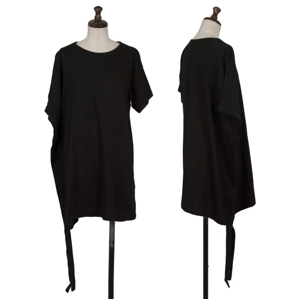Yohji Yamamoto NOIR Cotton Side Button Asymmetry Design T-shirt Black 2 K-167923_001