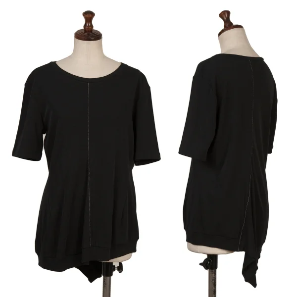 ヨウジヤマモト ノアールYohji Yamamoto NOIR コットンカーブ切替ステッチデザインストレッチTシャツ 黒2