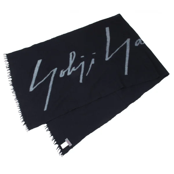 Yohji Yamamoto NOIR Logo Printed Wool Scarf Navy  K-167934_001