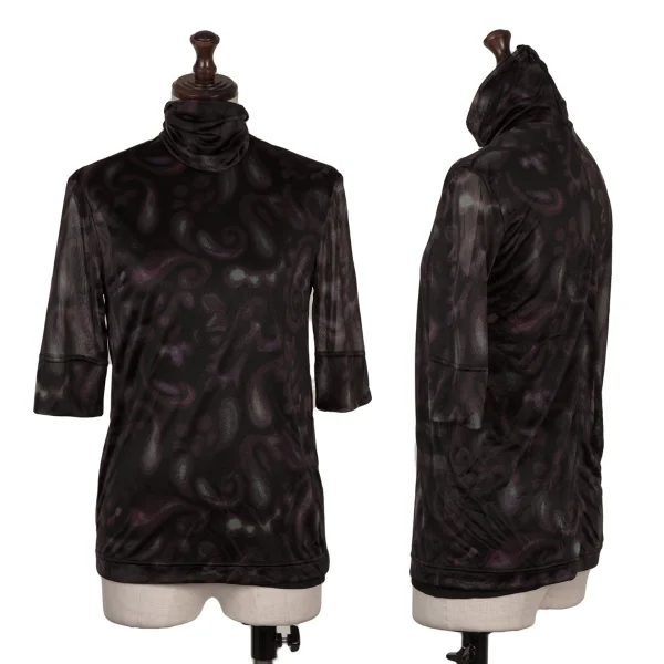 タケシコウサカバイ ワイズ ピンクレーベルTAKESHI KOSAKA by Y's Pink Label ペイズリープリントシアーハイネックカットソー 紫2