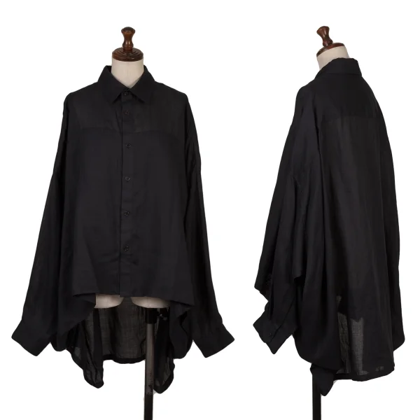 Y's Linen Wide Long Sleeve Shirt Navy 2 K-167940_001