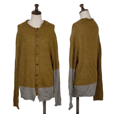 Y's Wool Dot Logo Woven Bi-color Knit Cardigan