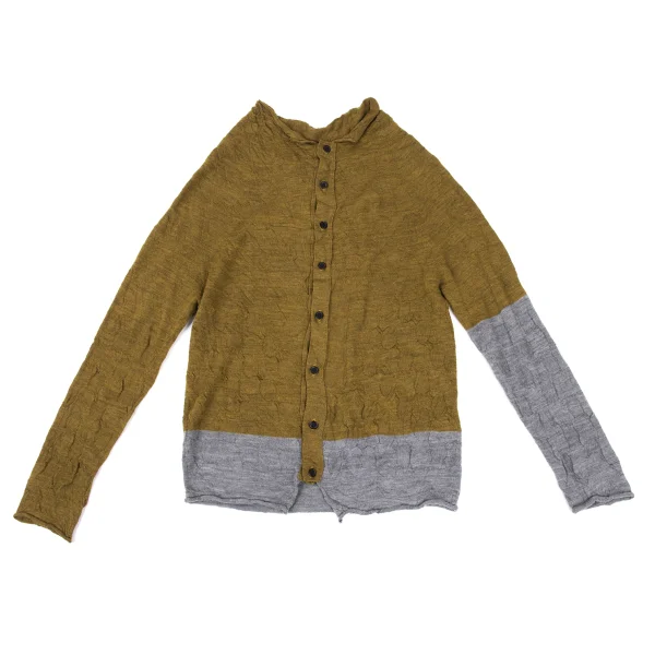 Y's Wool Dot Logo Woven Bi-color Knit Cardigan K-167941_002