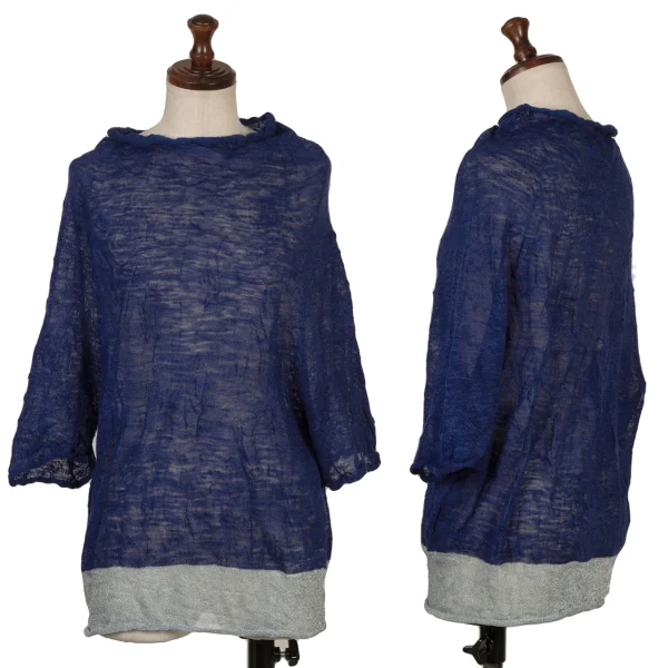 Y's Linen Blended Bi-color Switching Knit Top Blue 2 K-167944_001