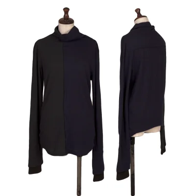 Y's Wool Bi-color Switching Rib-cuff Design Knit Top