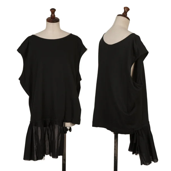Y's Cotton Blend Pleated Hem Switching Tank Top Black 2 K-167947_001