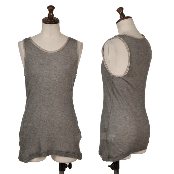 Y's Cashmere Blend Piping Design Rib Tank Top Grey 2 K-167950_001