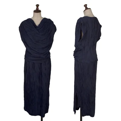 ISSEY MIYAKE Wrinkled Pleats Rib Switching Top & Skirt