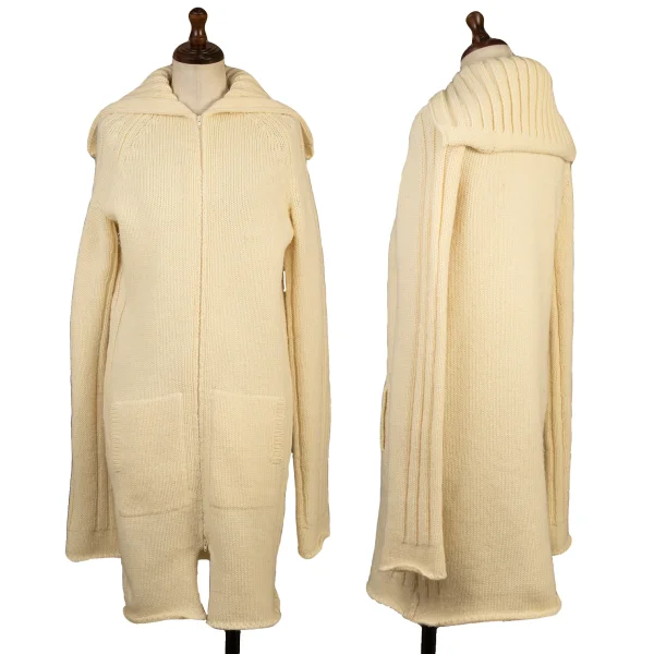ヨウジヤマモト ファムYohji Yamamoto FEMME ウールダブルジップロングニット クリーム2