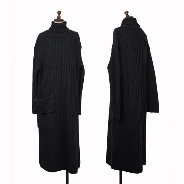 Y's Wool Turtleneck Low Gauge Ribbed Knit Dress Navy 2 K-167974_001