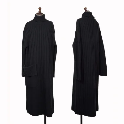 Y's Wool Turtleneck Low Gauge Ribbed Knit Dress