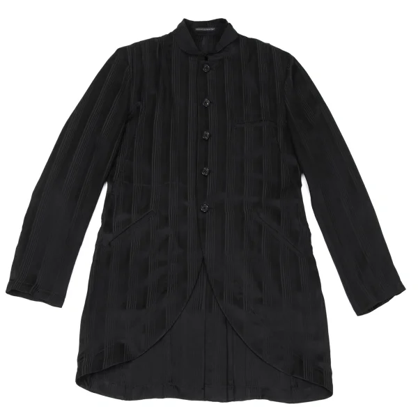 ヨウジヤマモト プールオムYohji Yamamoto POUR HOMME シルクストライプ織りスタンドカラージャケット 黒3