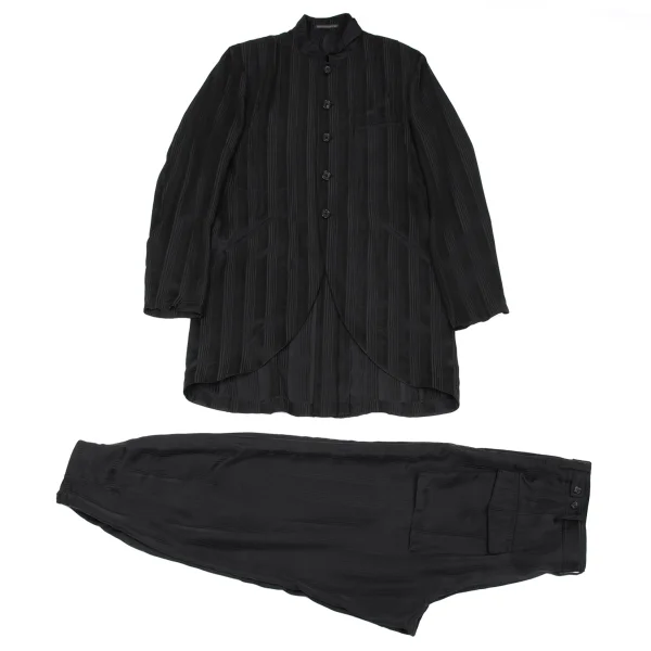 ヨウジヤマモト プールオムYohji Yamamoto POUR HOMME シルクストライプ織りセットアップ 黒3