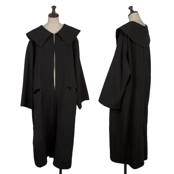 Y's Wool Cape Collar Hook-and-eye Coat Black S-M K-168022_001
