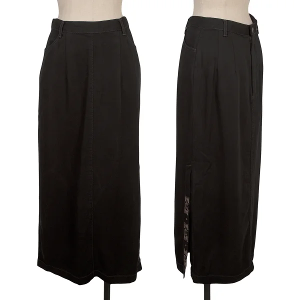 エムシーエムMCM サイドロゴ刺繍キュプラスカート 黒67-93